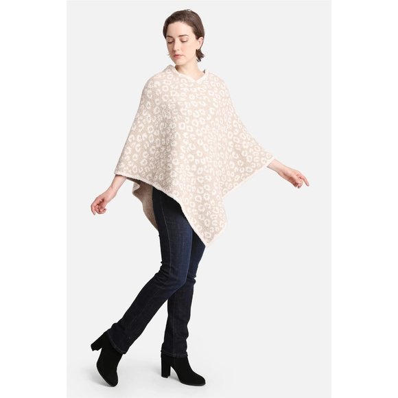 COPY - WOMENS BEIGE LEOPARD PRINT LUXURY SOFT PONCHO - OS - Picture 6 of 10
